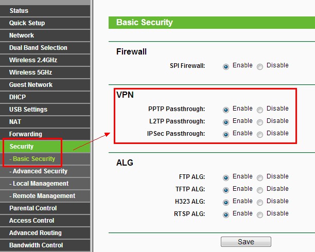 TP-link VPN passthrough